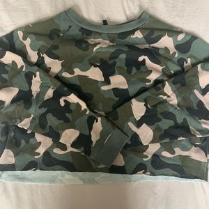 Pick and green camo sweater
